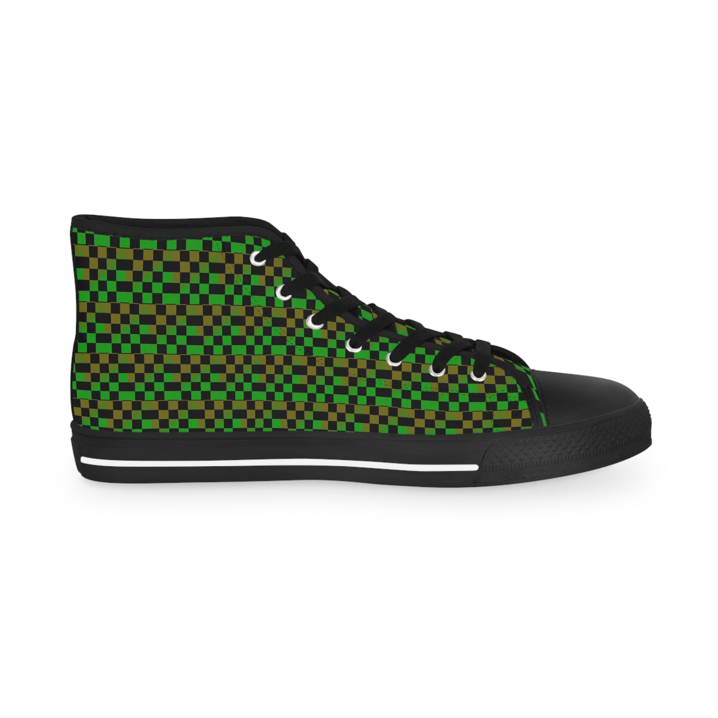 Green, Gold and Black Checkered Men's High Top Sneakers