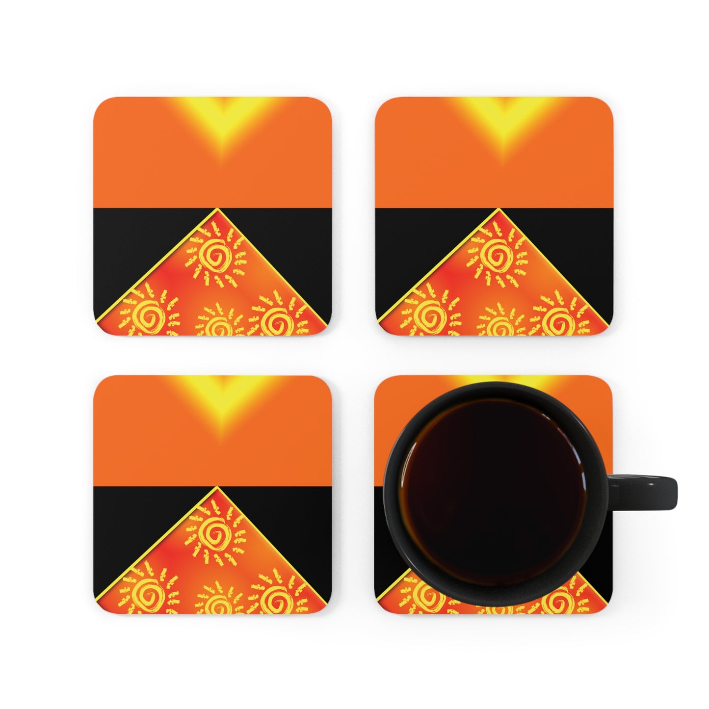 Sun Shine Corkwood Coaster Set (Black)