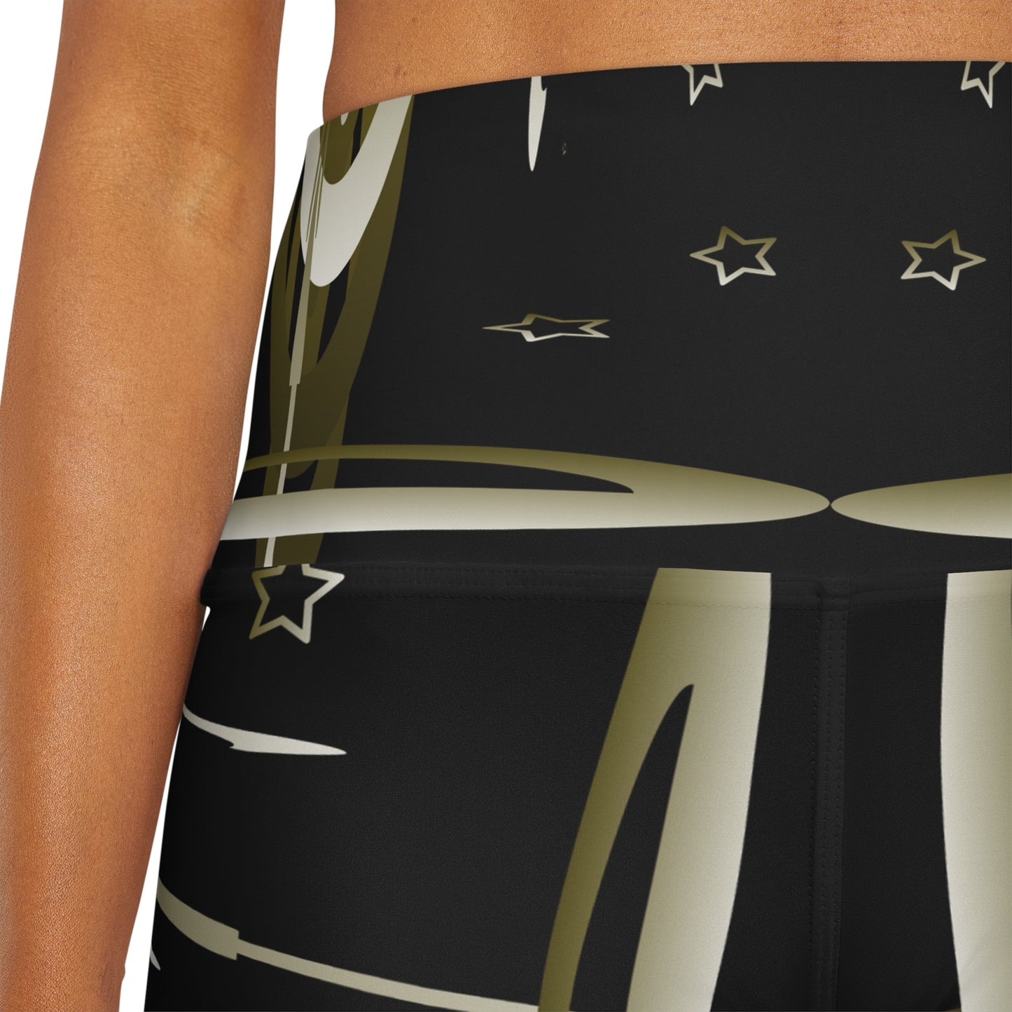 Gold Stars  High Waisted Yoga Shorts (AOP)