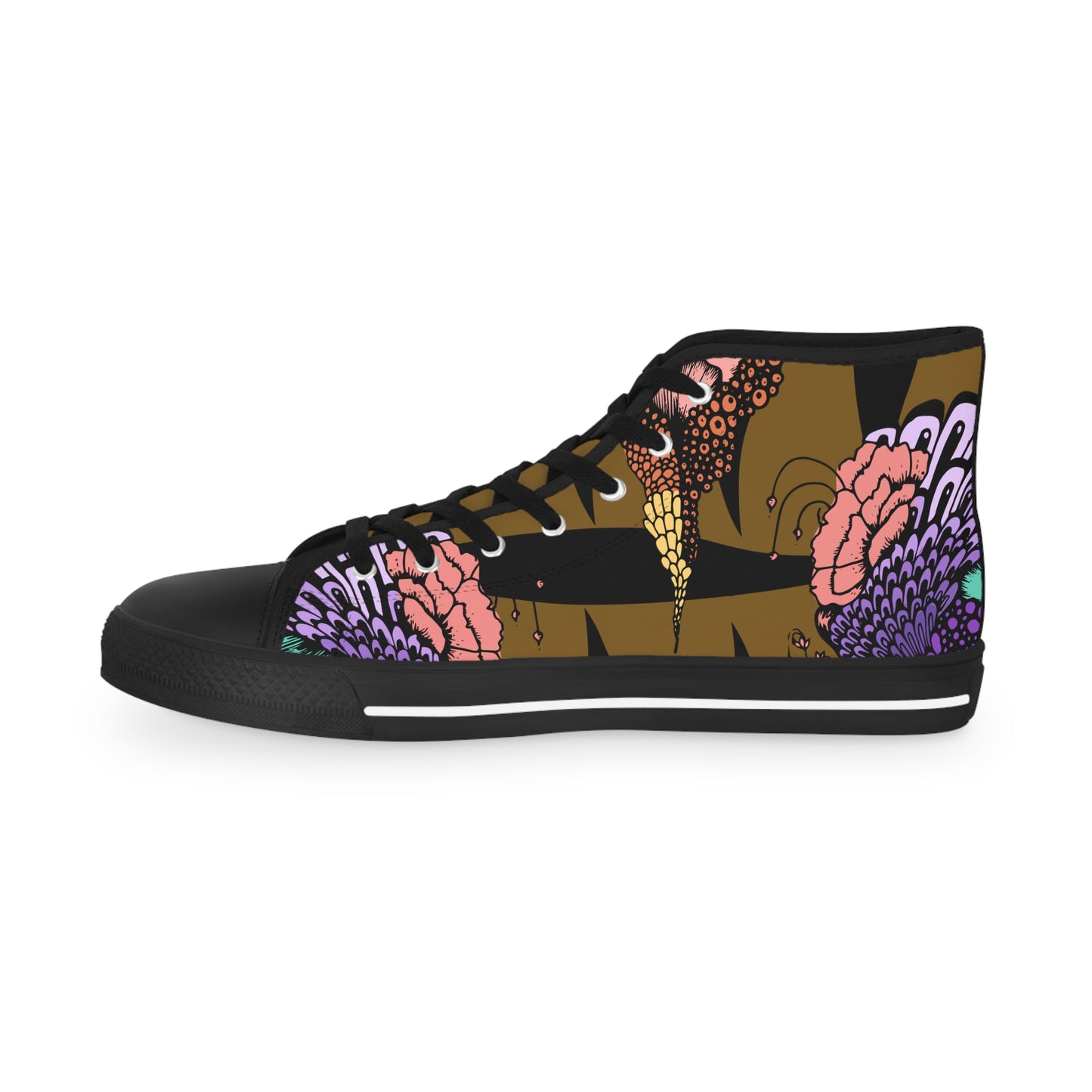 Black Snail Floral Men's High Top Sneakers