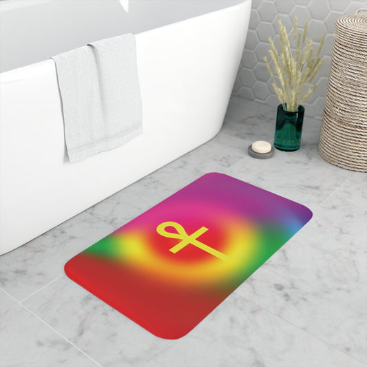 Gold Ankh in Rainbow Memory Foam Bath Mat