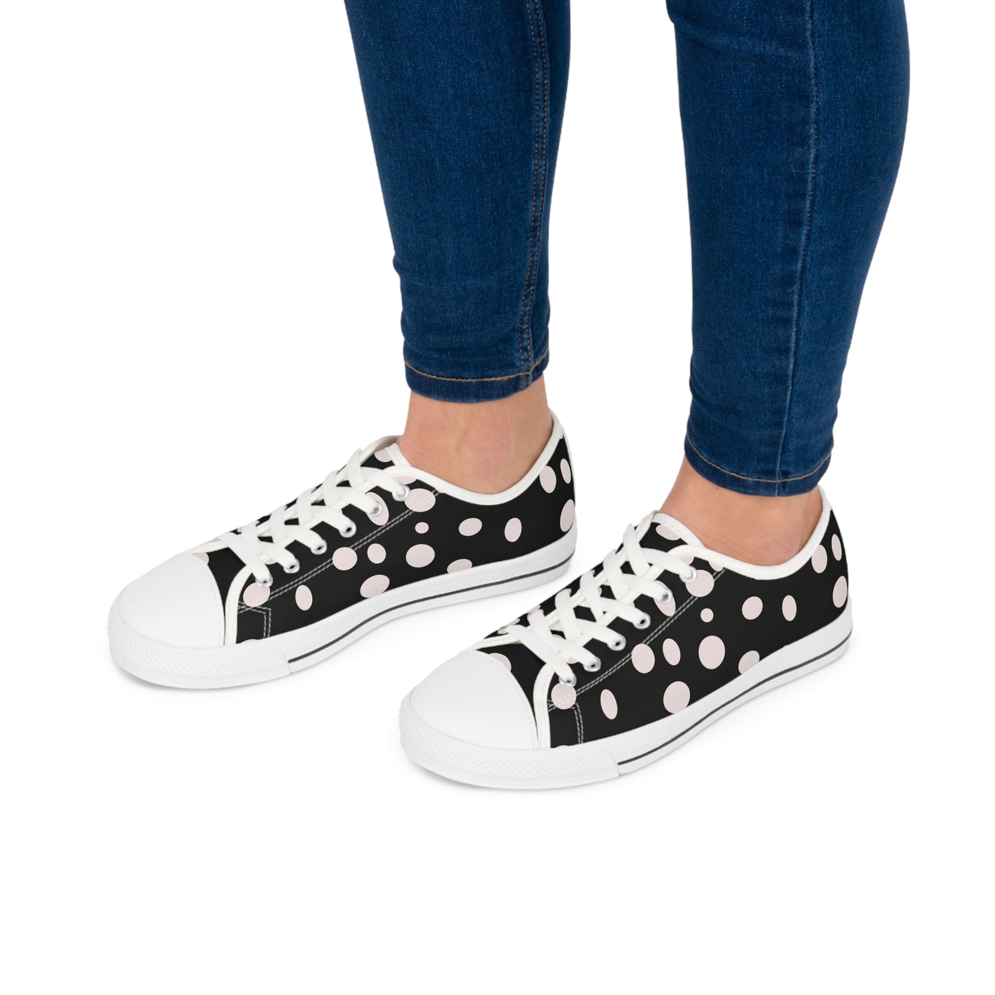 White Dots on Black    Women's Low Top Sneakers