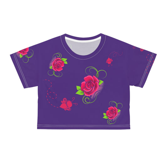 Bee & Flower (Purple) Crop Tee