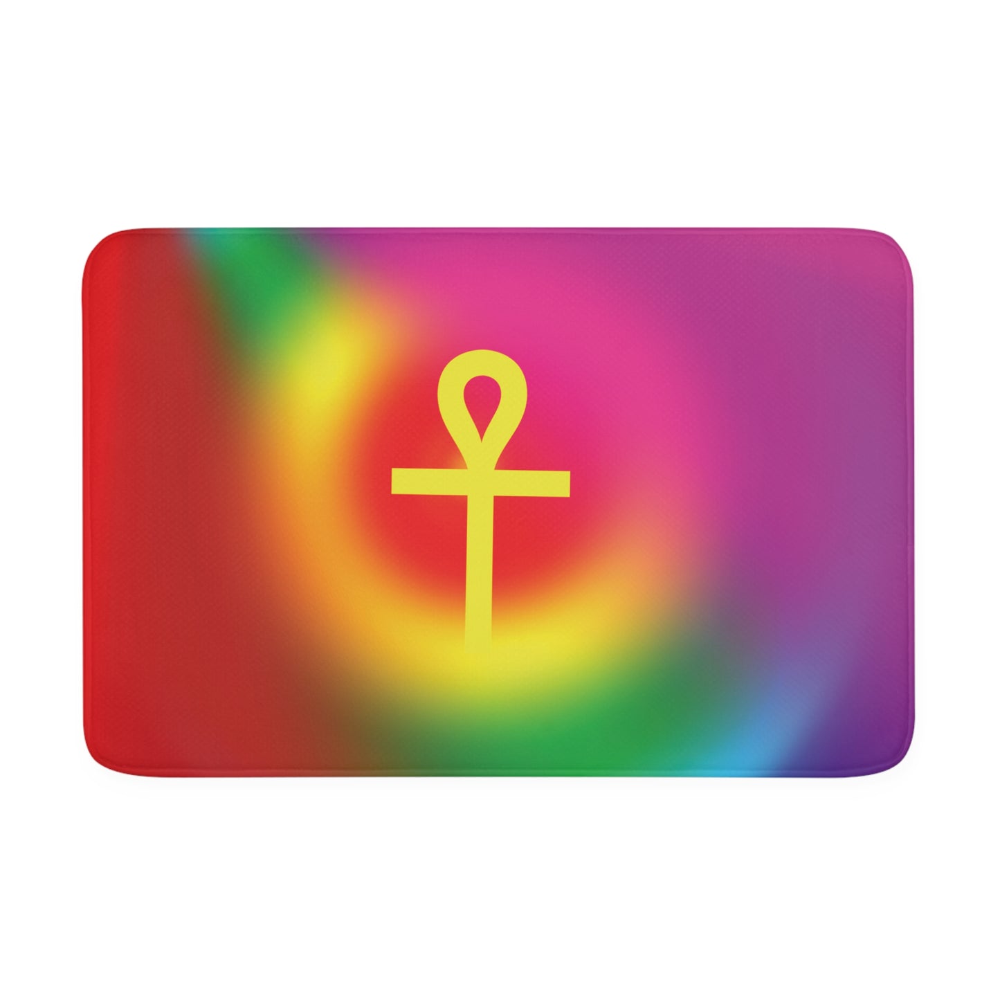 Gold Ankh in Rainbow Memory Foam Bath Mat