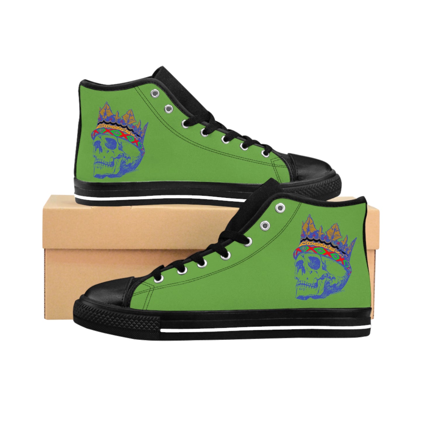 Queen SKULL On Green  Women's Classic Sneakers