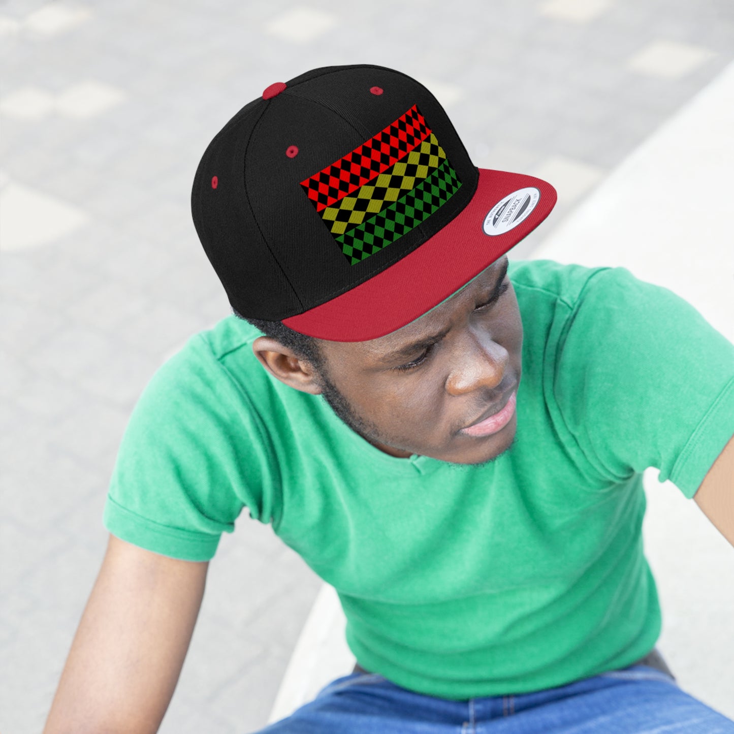 Pan African Flag (Optical) (EMBROIDERED)  Unisex Flat Bill Hat