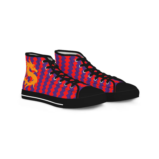 Golden Dragon on Purple and Red Men's High Top Sneakers