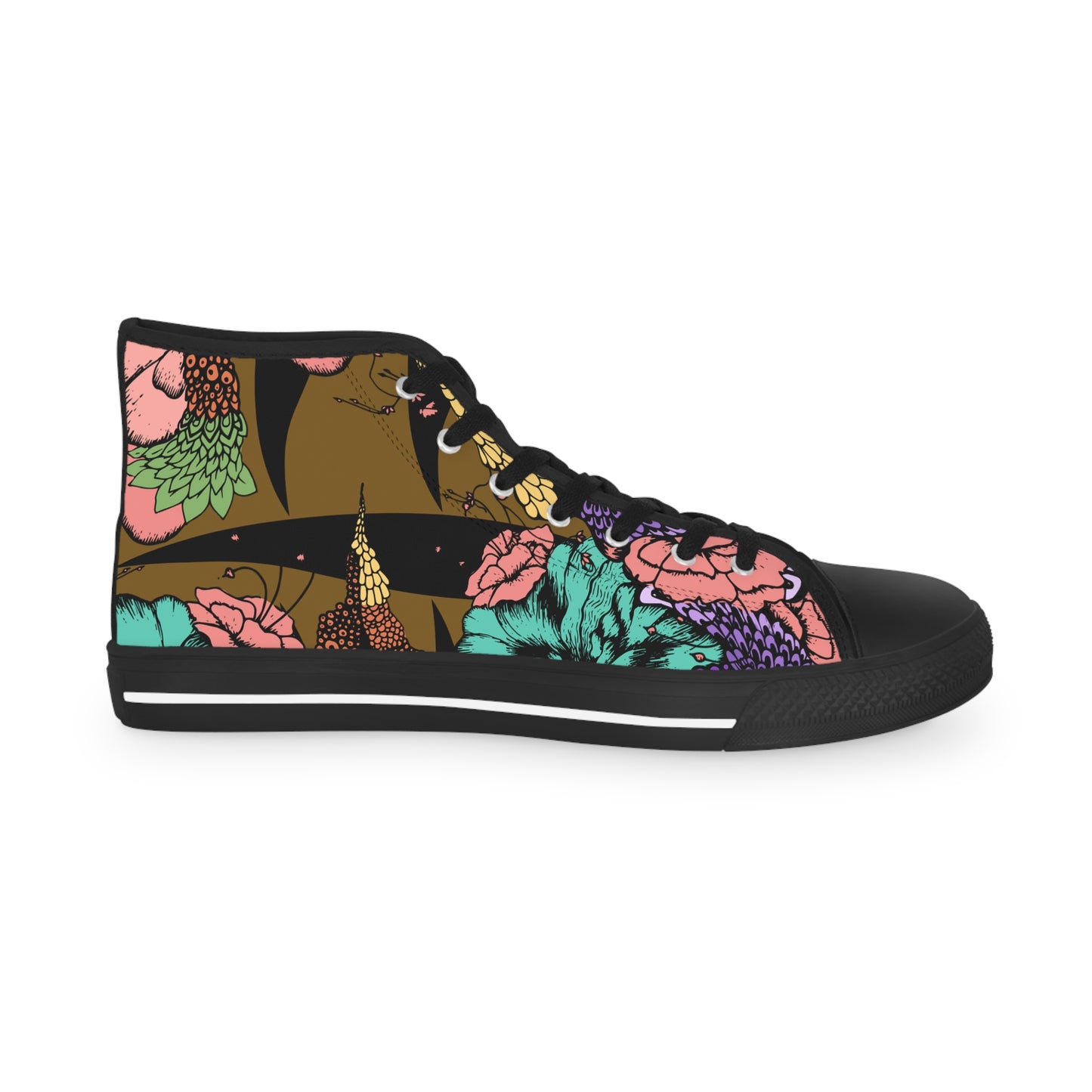 Black Snail Floral Men's High Top Sneakers