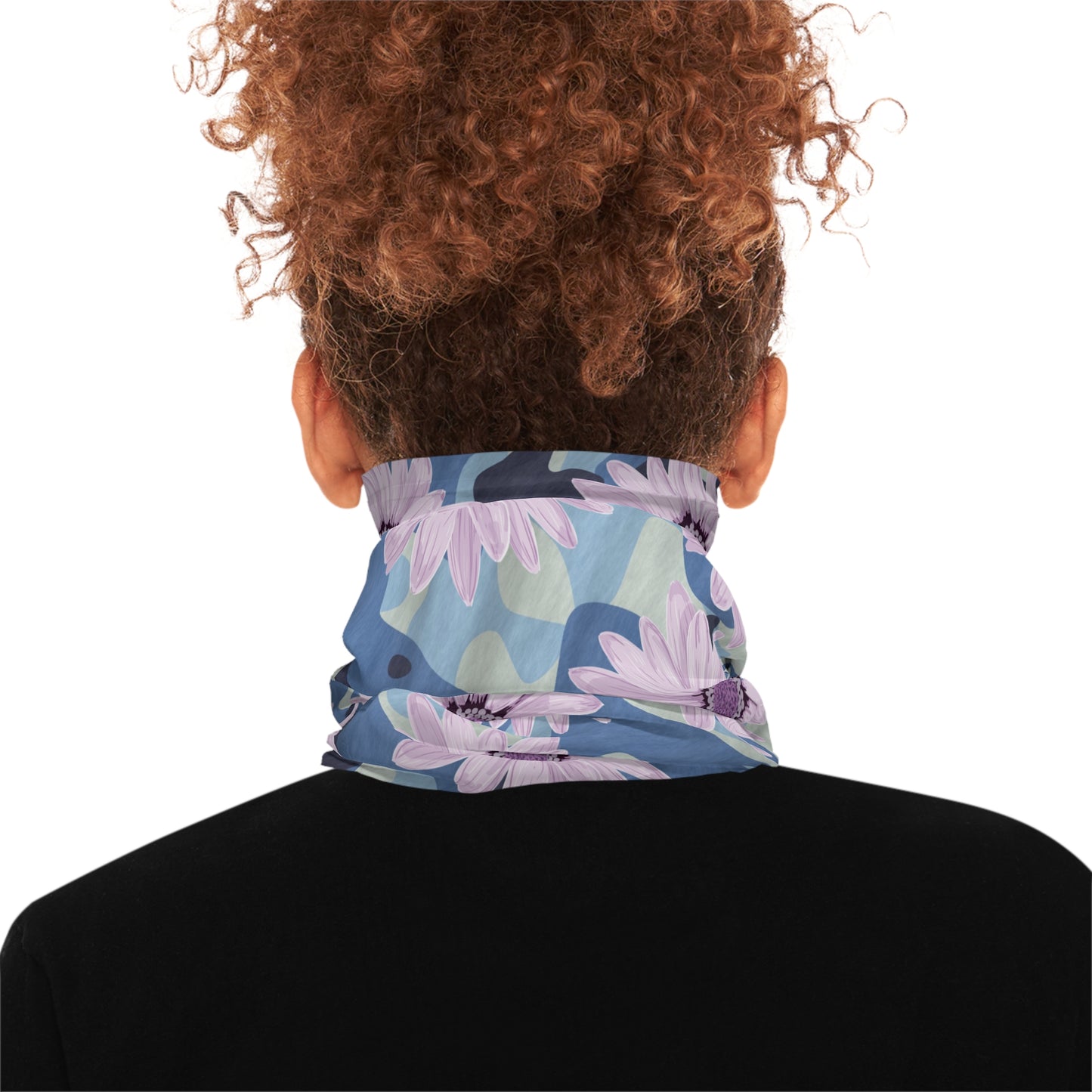 Blue Camo W Purple Flowers  Midweight Neck Gaiter