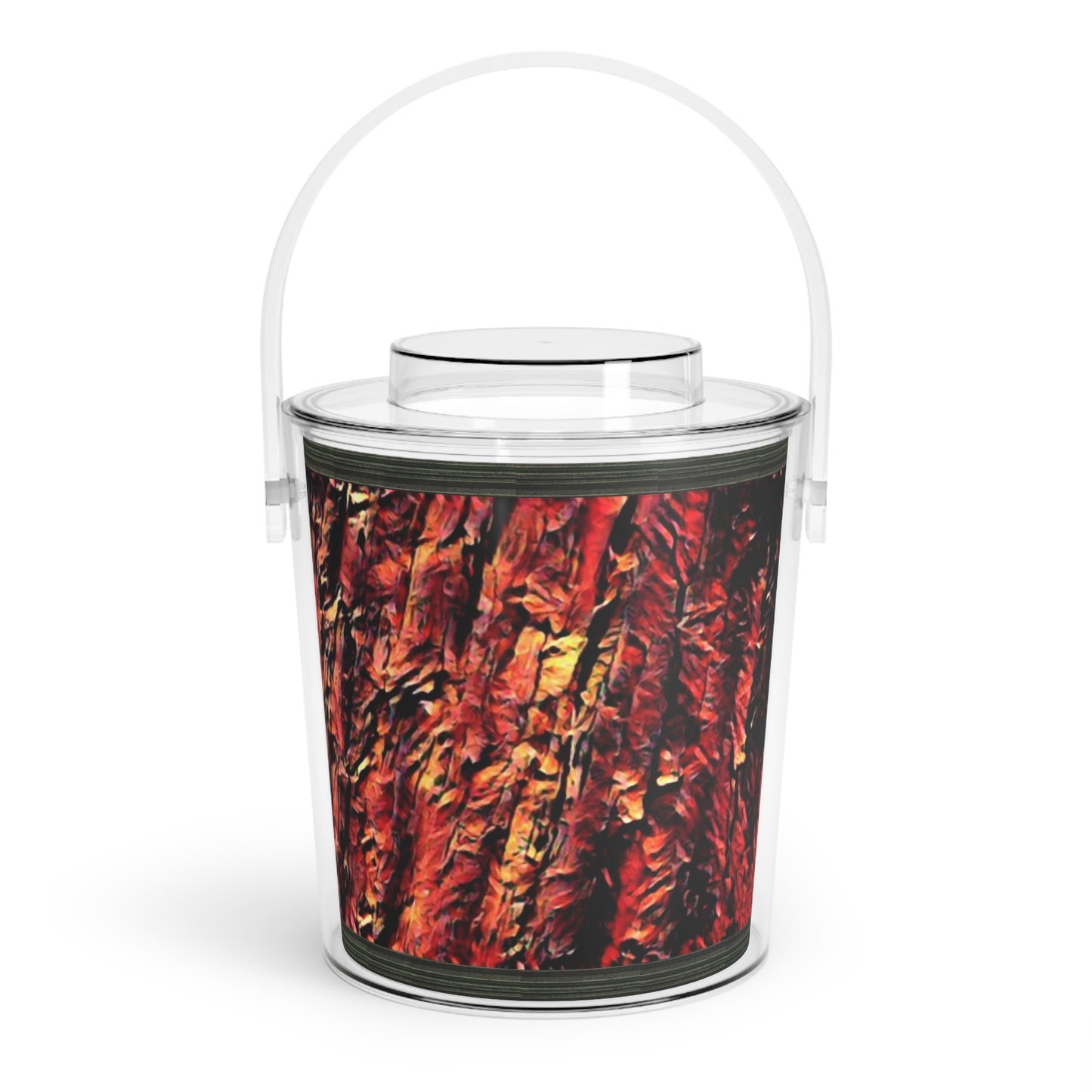 Red Wood Ice Bucket with Tongs