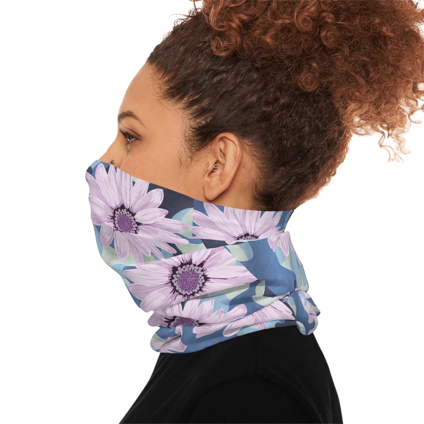 Blue Camo W Purple Flowers  Midweight Neck Gaiter