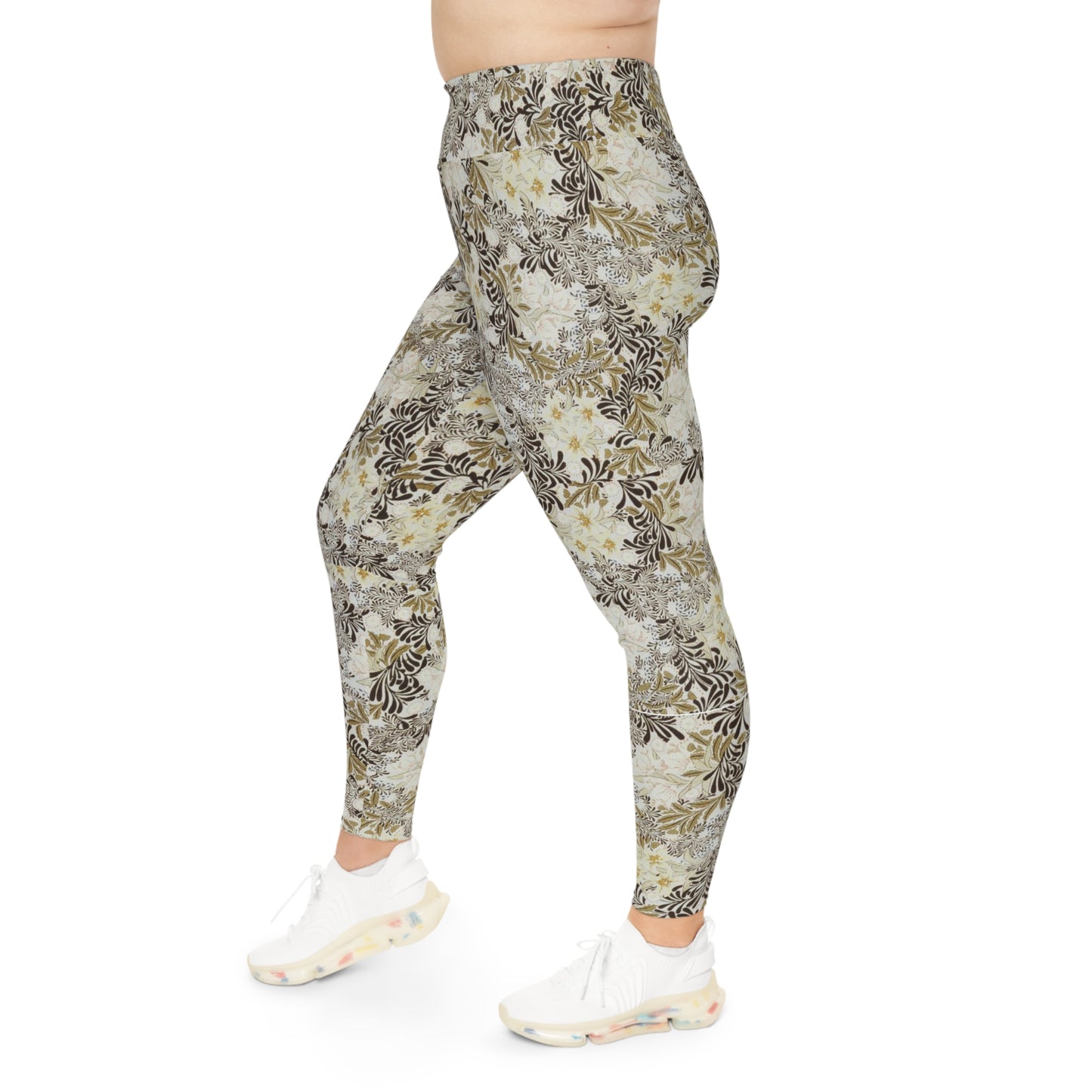 Black Tan Leaves Plus Size Leggings