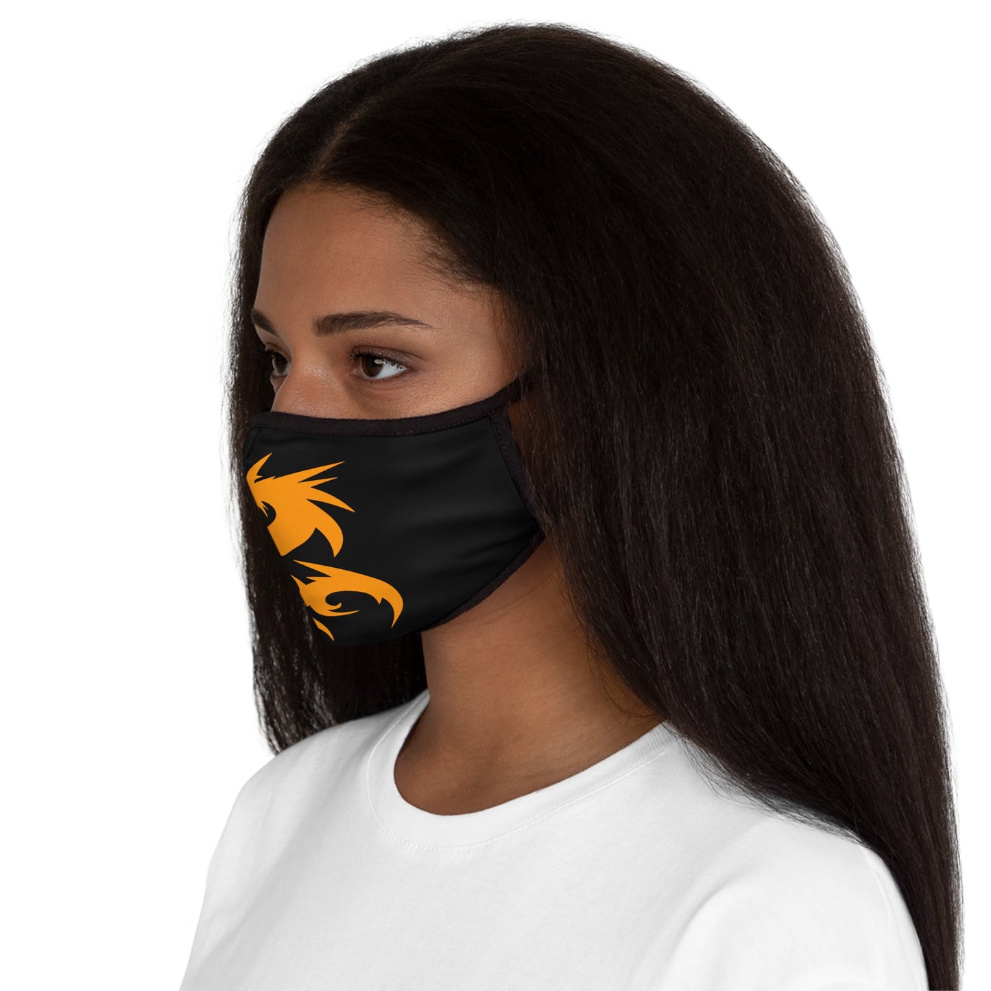 Gold Dragon On Black Fitted Polyester Face Mask