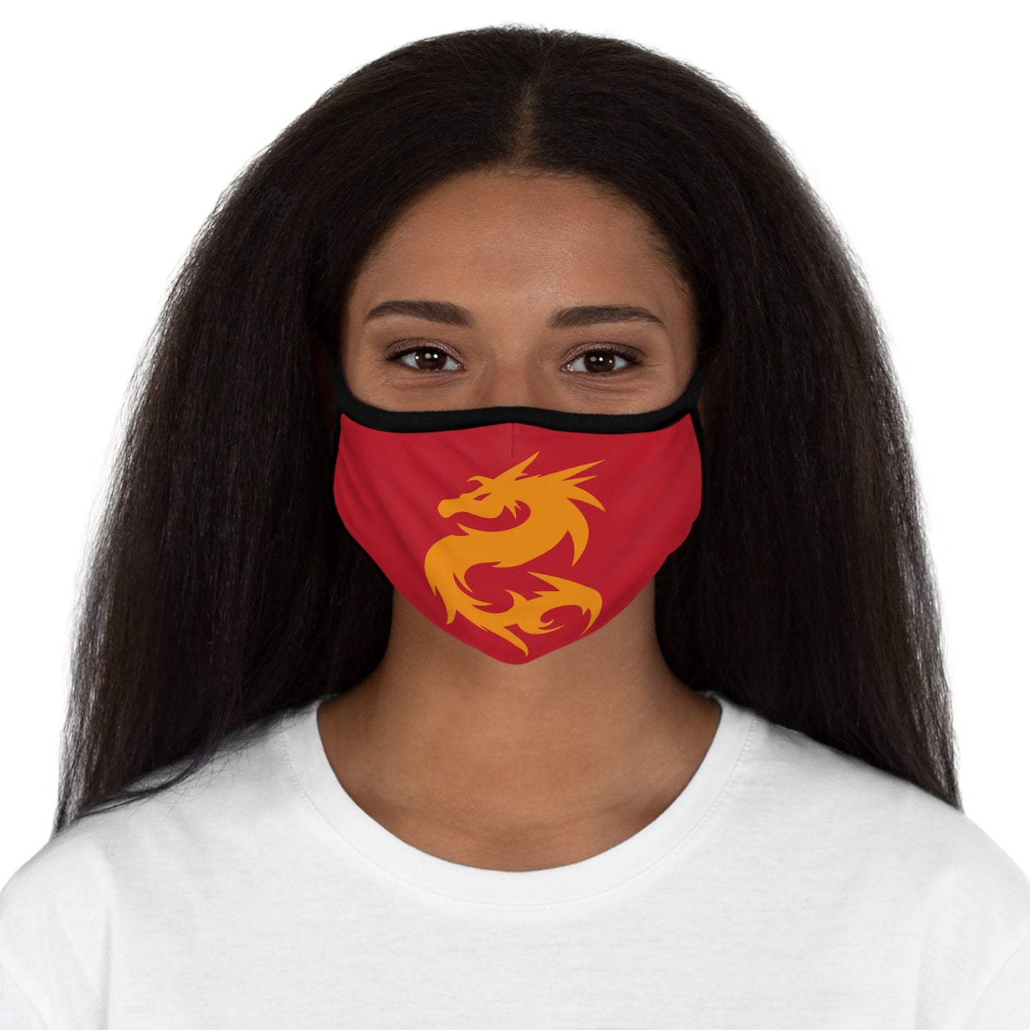 Gold Dragon on Red Fitted Polyester Face Mask