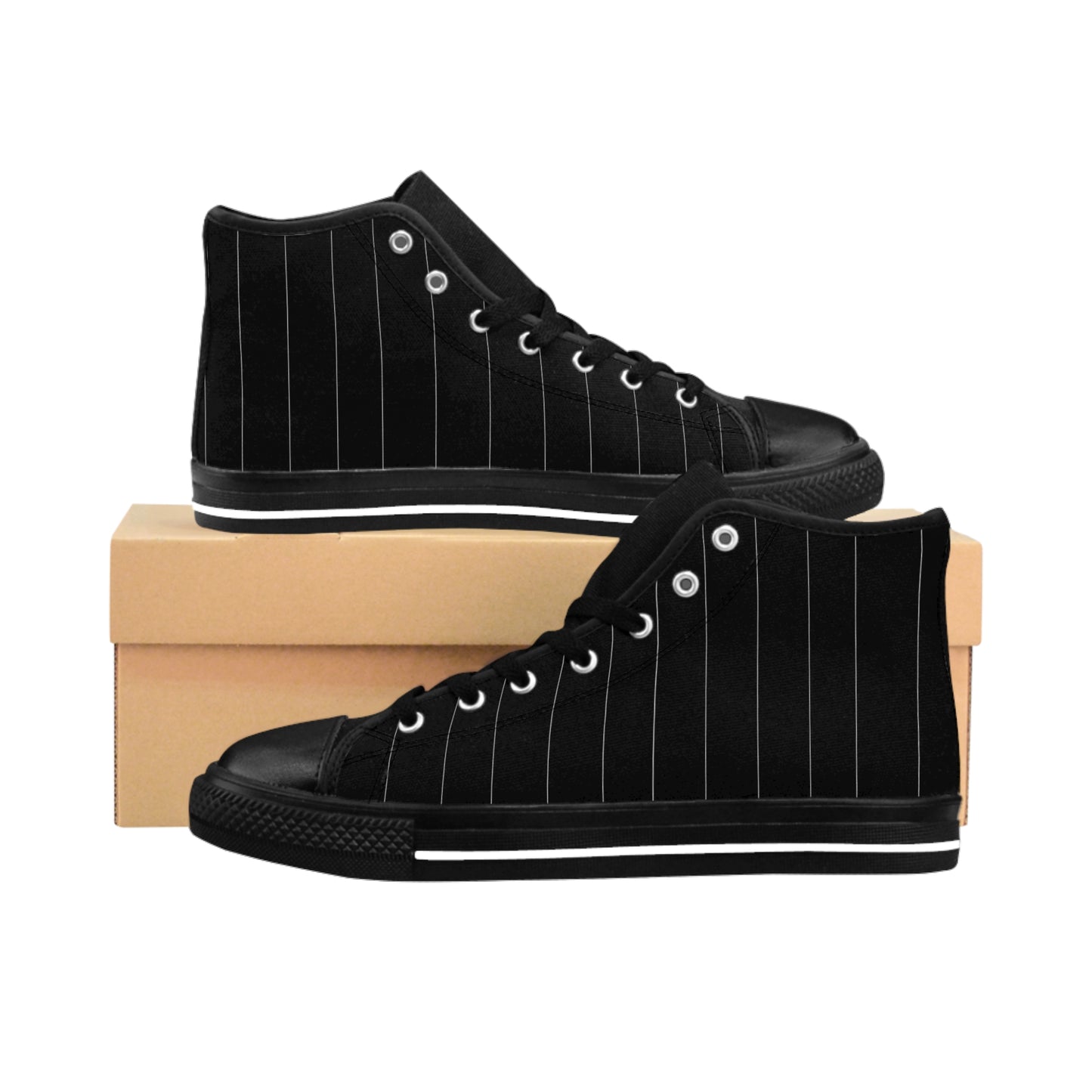 Black Pinstriped Women's Classic Sneakers