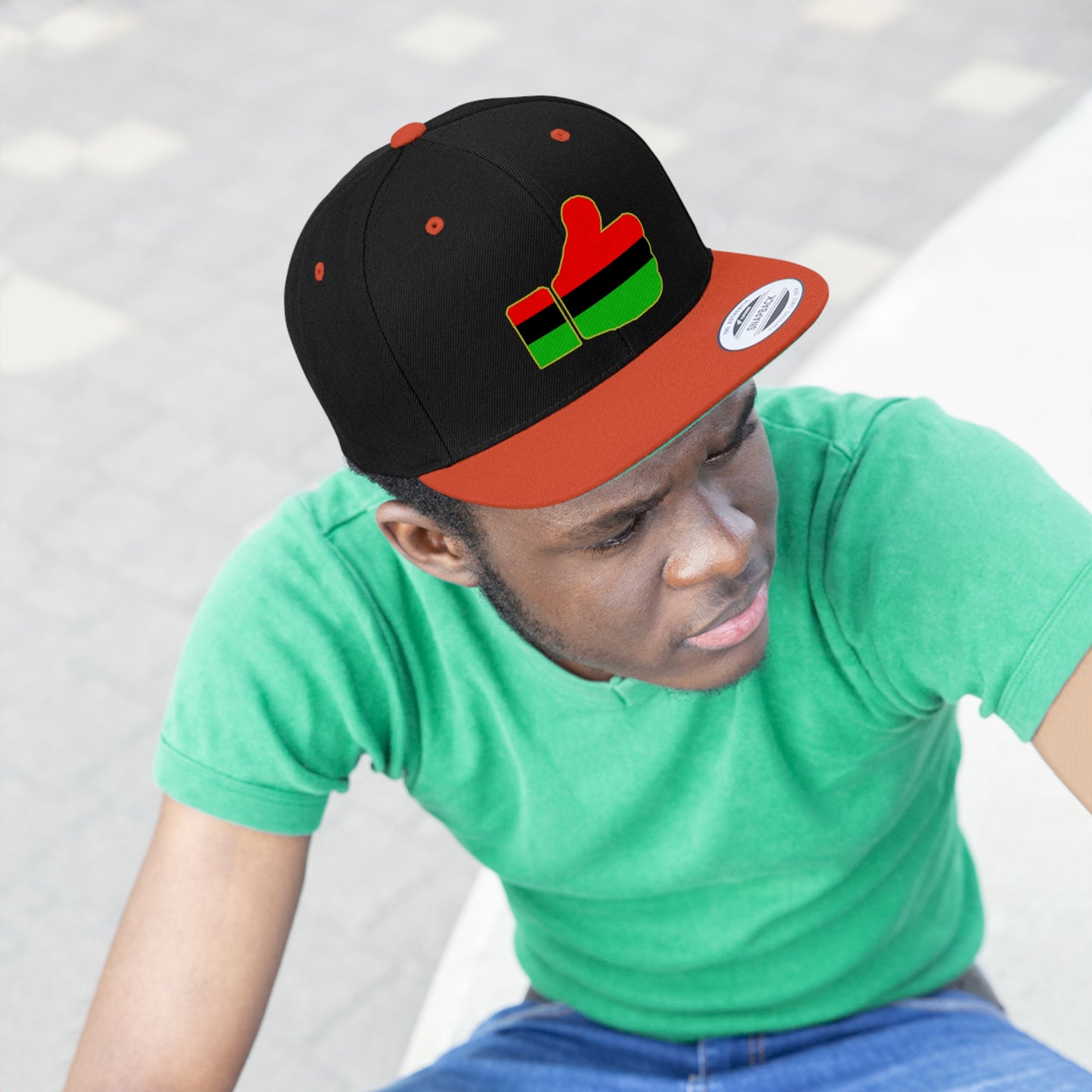 Thumbs Up  African Diaspora (EMBROIDERED)  Unisex Flat Bill Hat