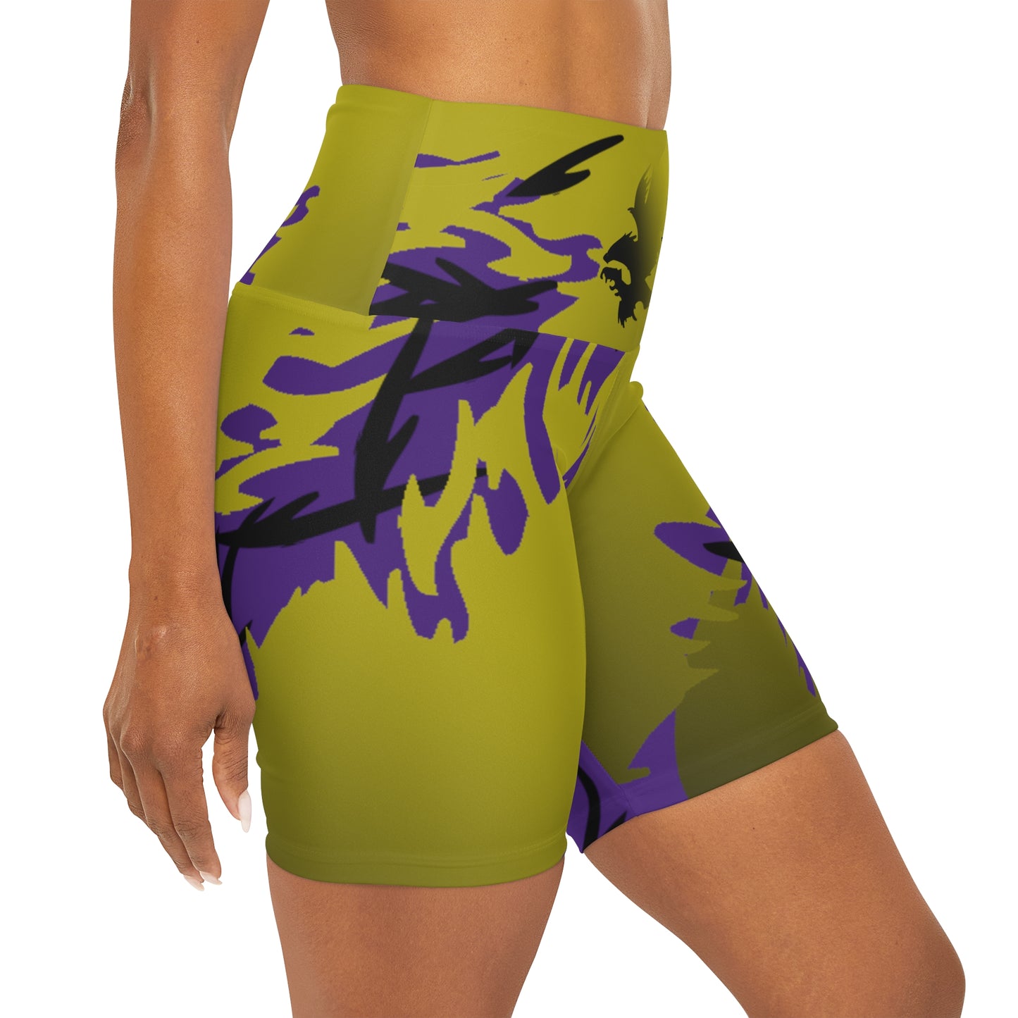 Golden Black  Raptor High Waisted Yoga Shorts (AOP)