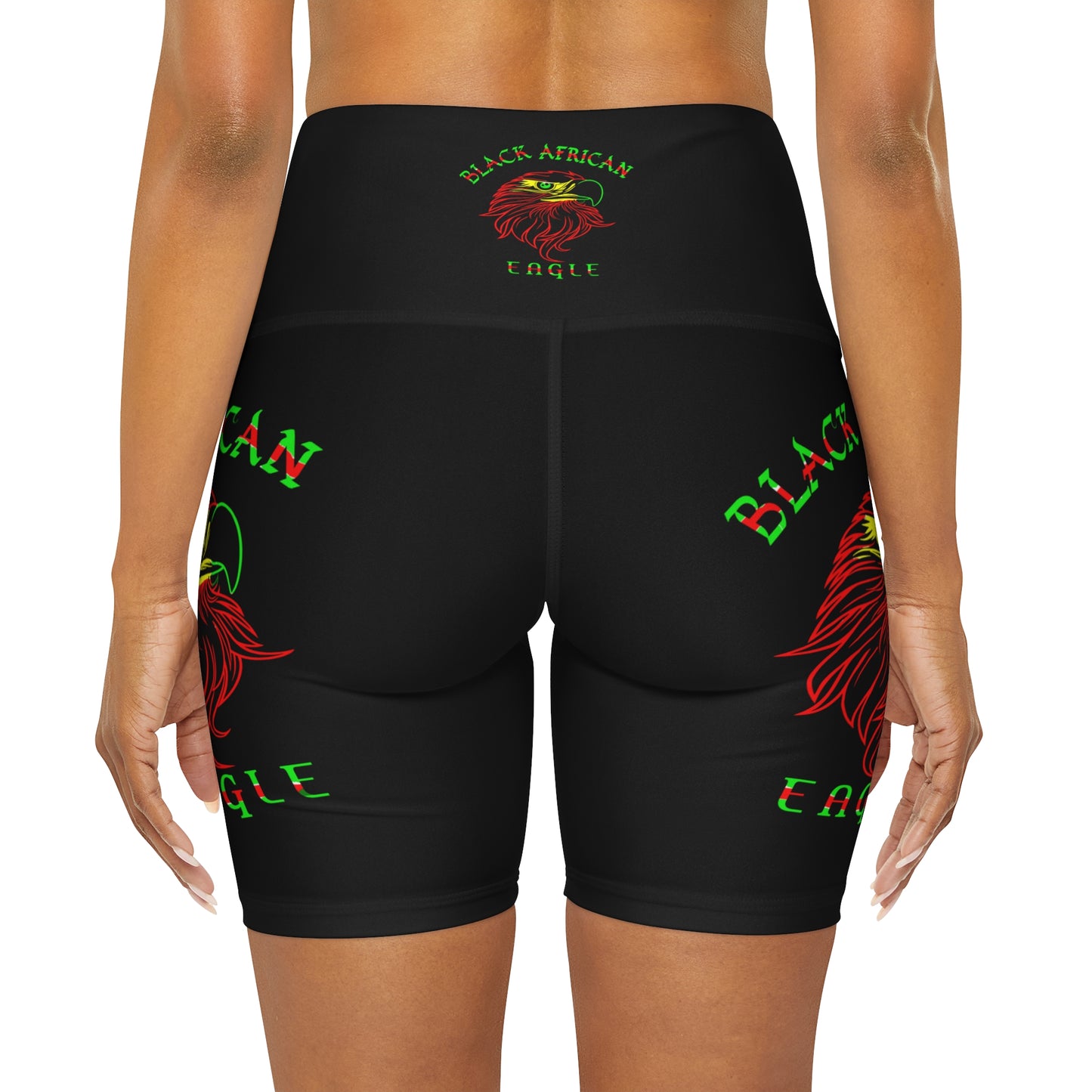 Black African Eagle High Waisted Yoga Shorts (AOP)