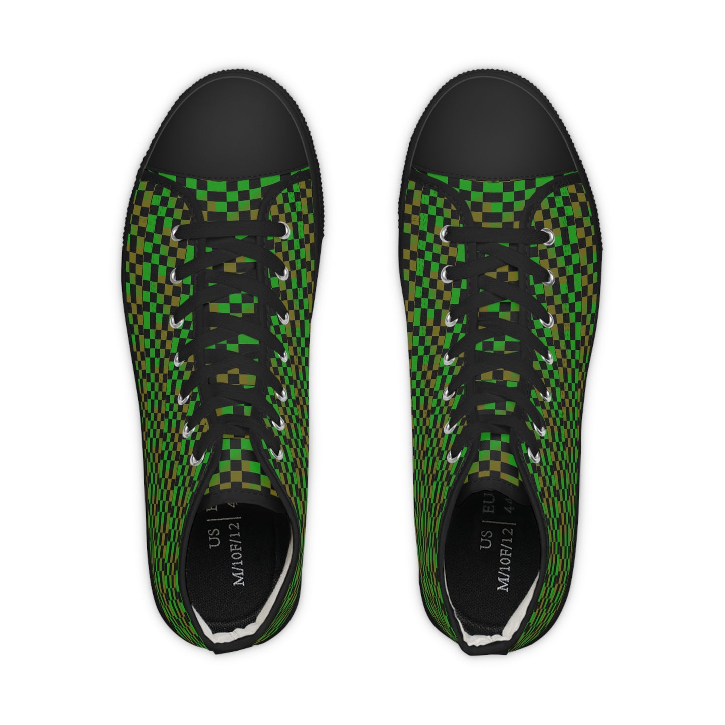 Green, Gold and Black Checkered Men's High Top Sneakers