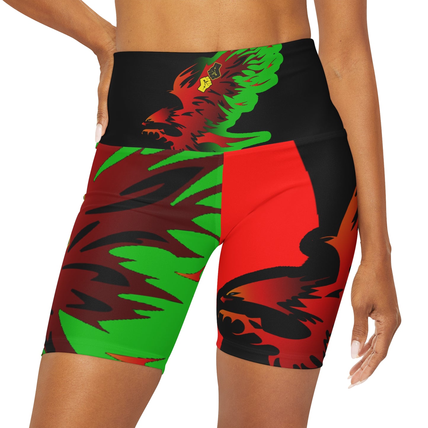 Afro Fire Bird High Waisted Yoga Shorts (AOP)