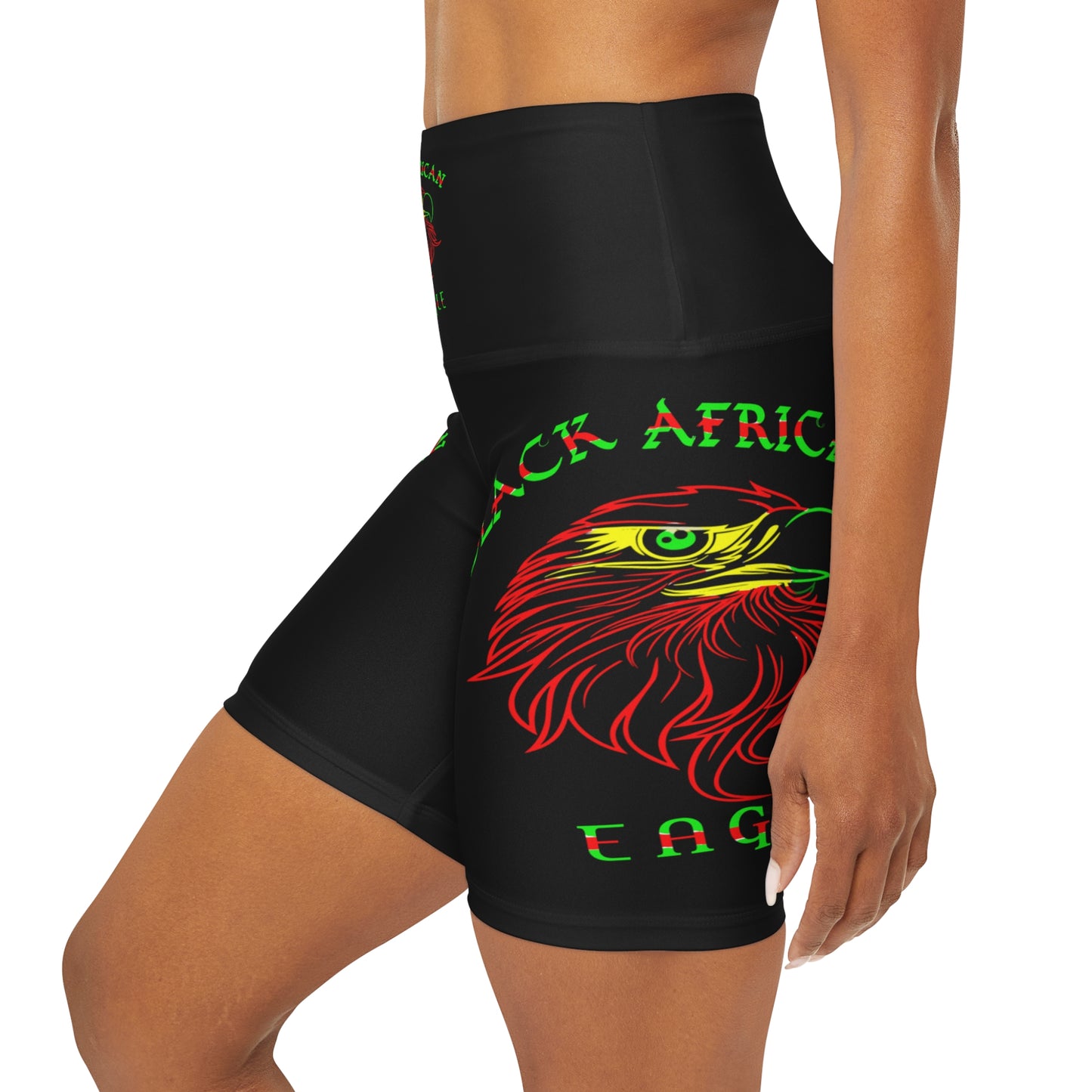 Black African Eagle High Waisted Yoga Shorts (AOP)