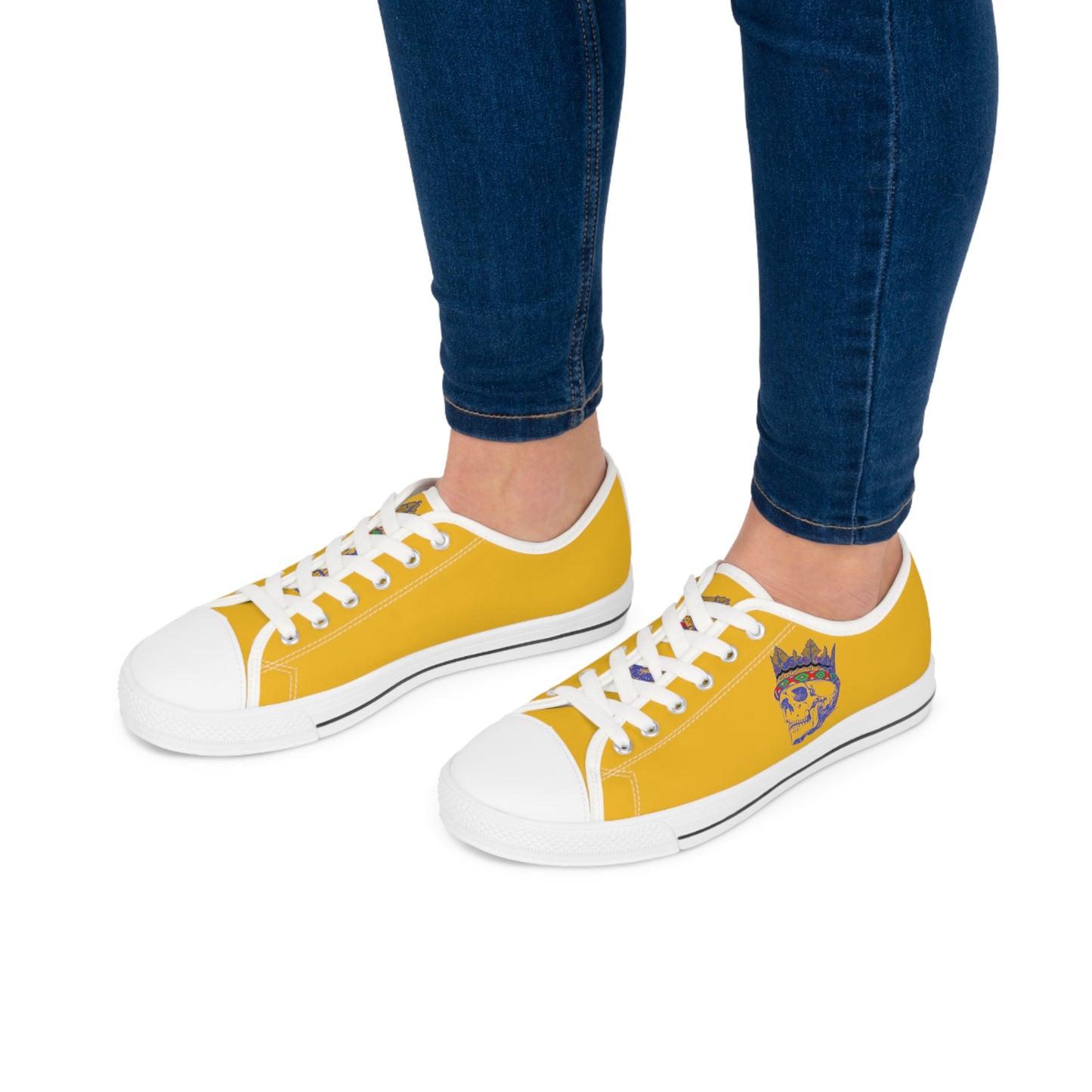 Queen Skull on Mustard    Women's Low Top Sneakers