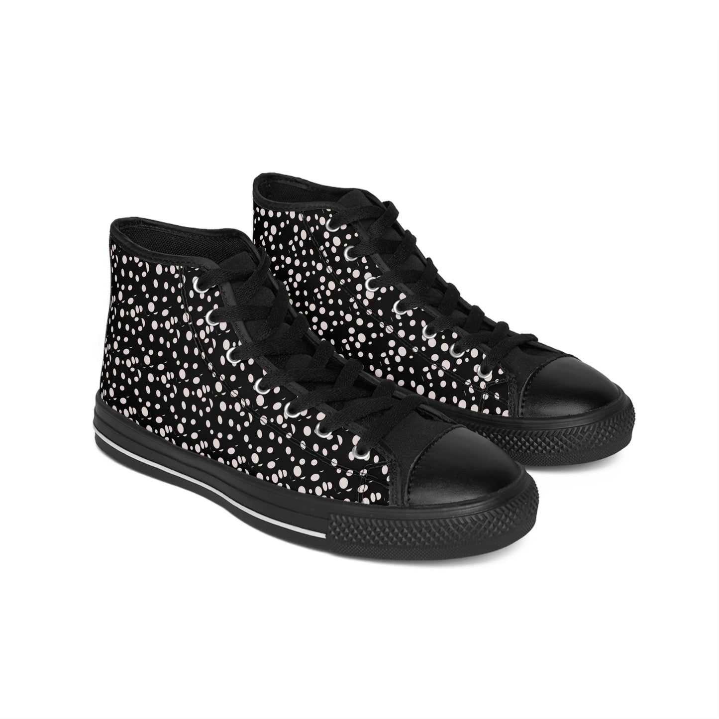 Small White Dots on Black Women's Classic Sneakers