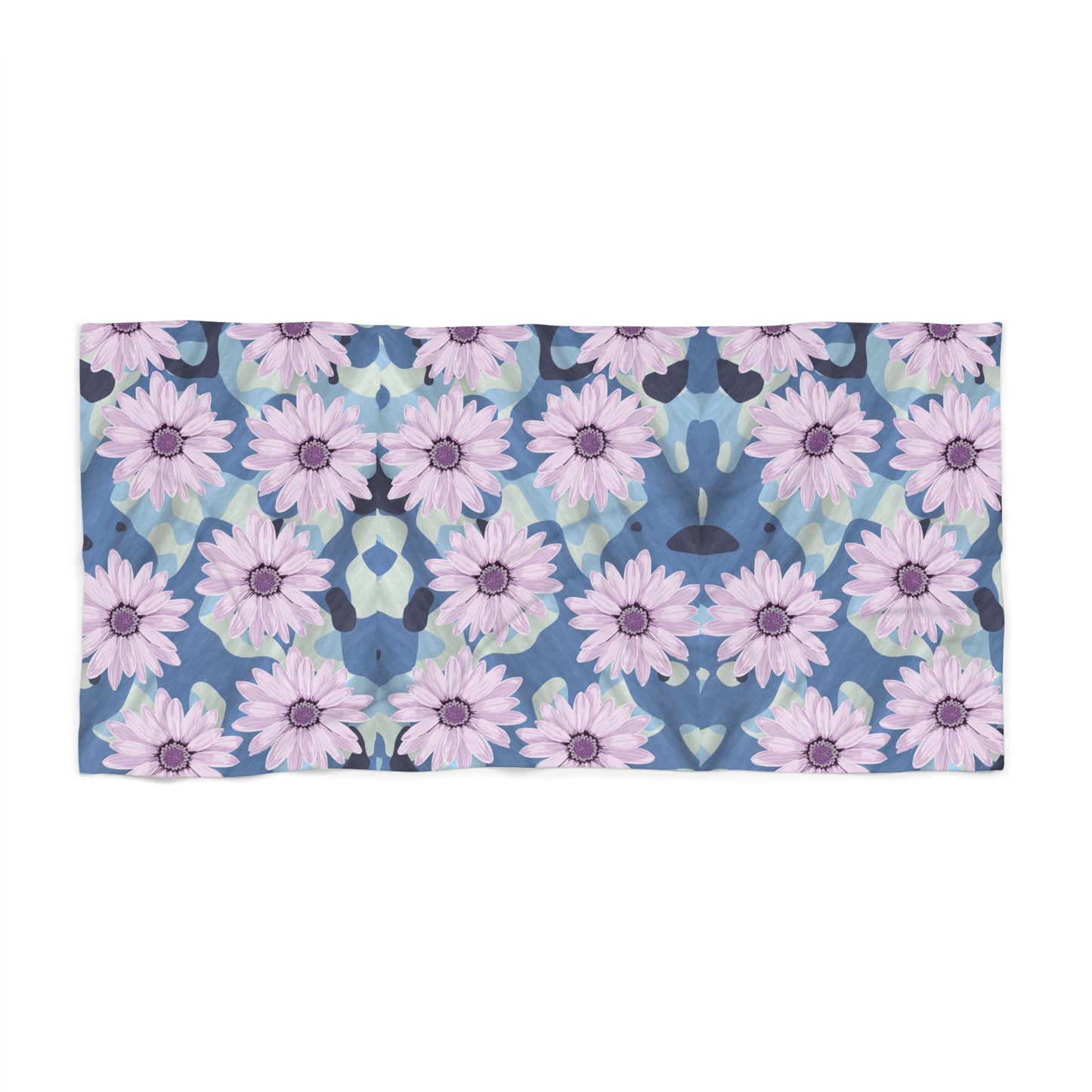 BLUE CAMO W Purple Flowers  Beach Towel