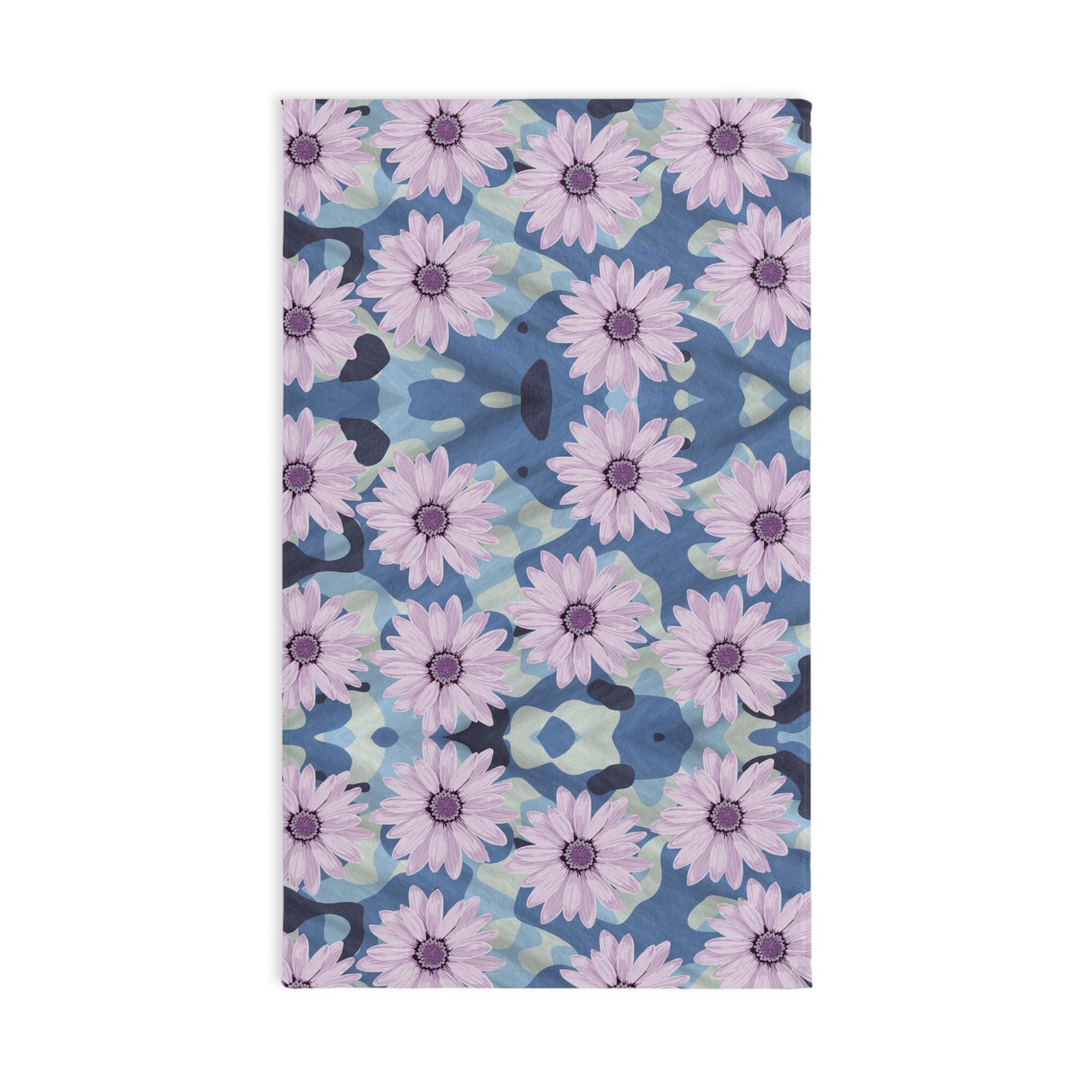 BLUE CAMO W Purple Flowers Hand Towel