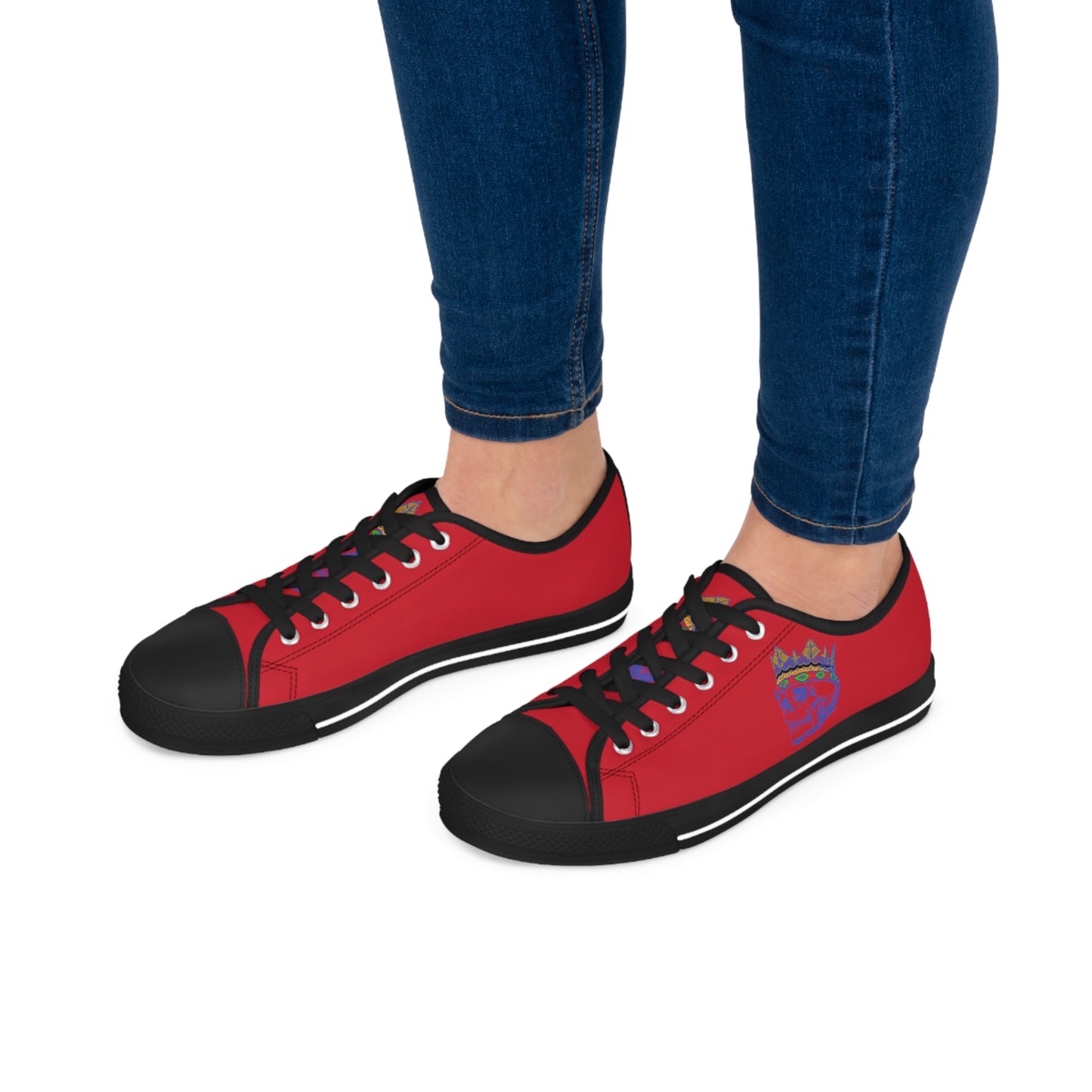 Queen Skull on Red    Women's Low Top Sneakers