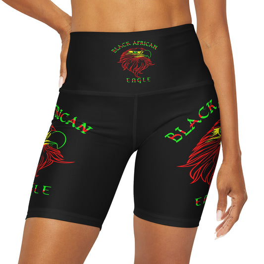 Black African Eagle High Waisted Yoga Shorts (AOP)