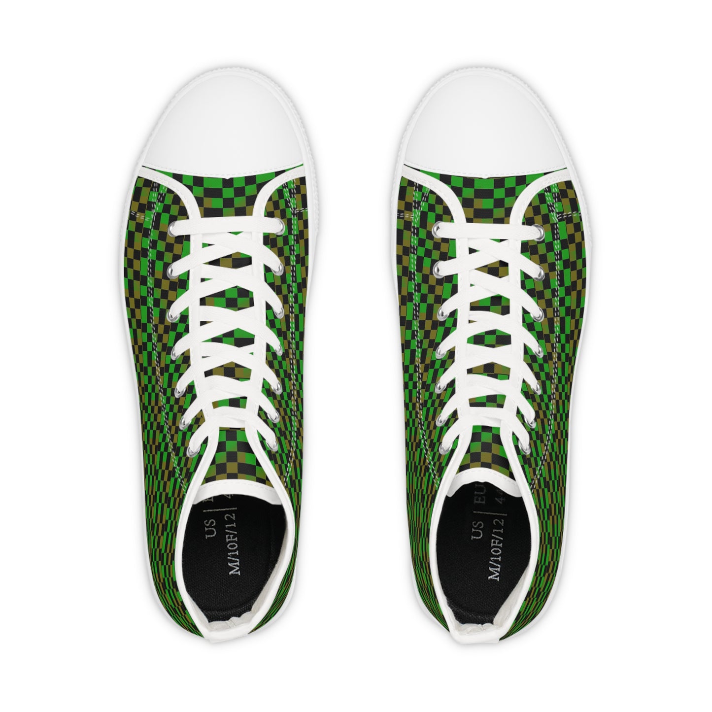 Green, Gold and Black Checkered Men's High Top Sneakers