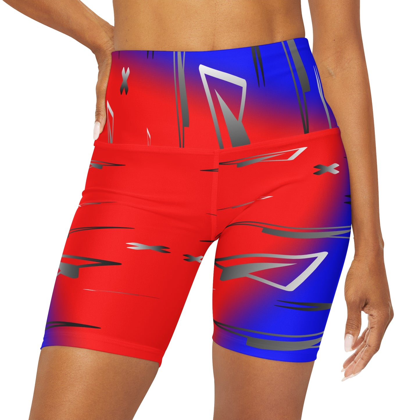 Red Point High Waisted Yoga Shorts (AOP)