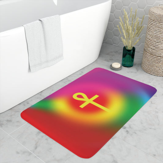 Gold Ankh in Rainbow Memory Foam Bath Mat