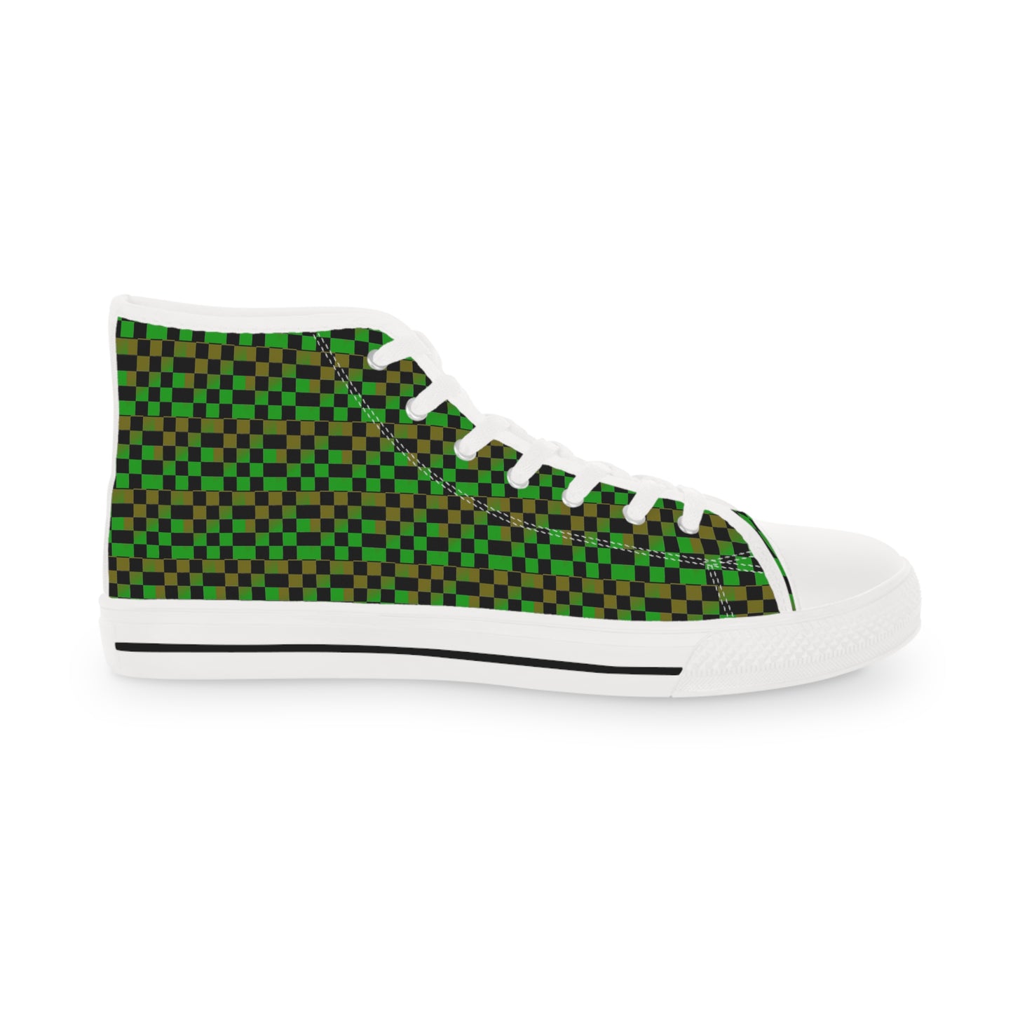 Green, Gold and Black Checkered Men's High Top Sneakers