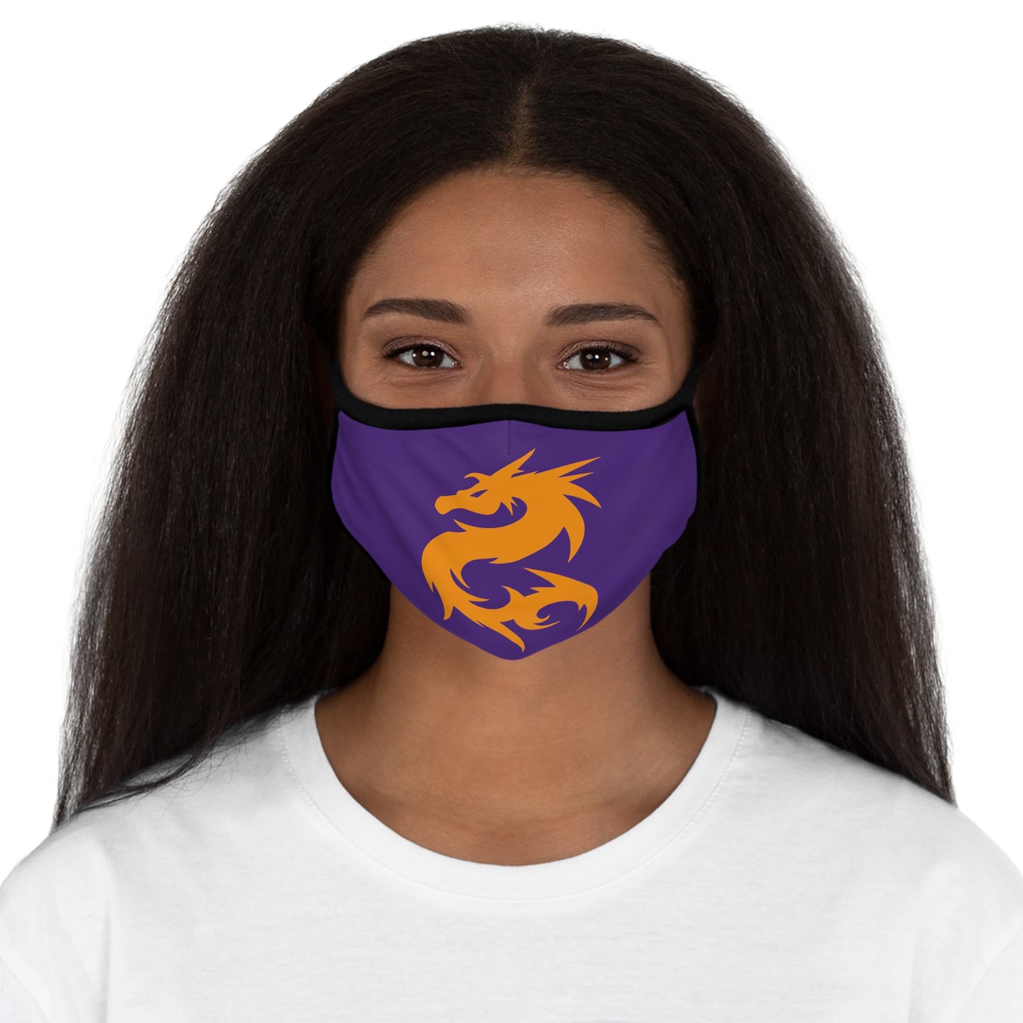 Gold Dragon on Purple Fitted Polyester Face Mask