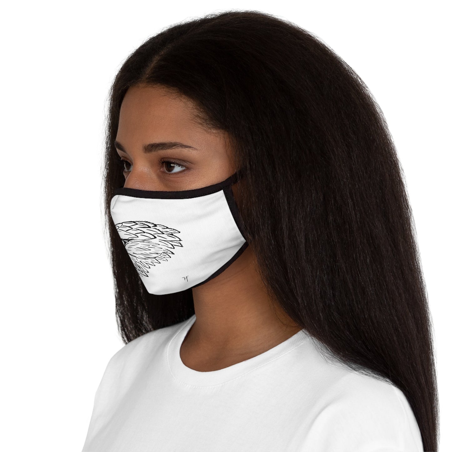 Bird On White Fitted Polyester Face Mask