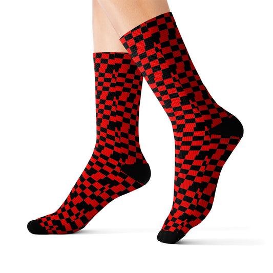 Red and Black Checkered Background  Sublimation Socks