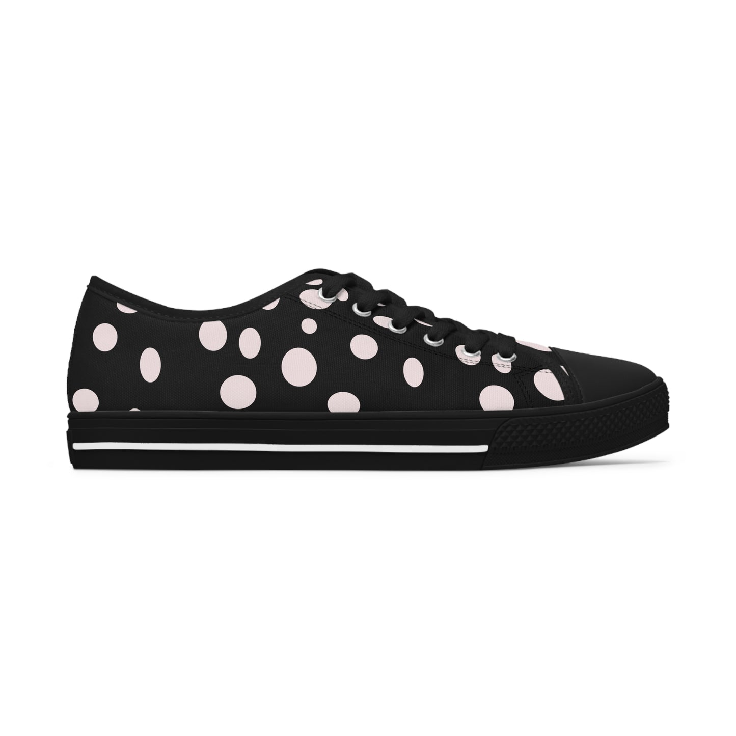 White Dots on Black    Women's Low Top Sneakers