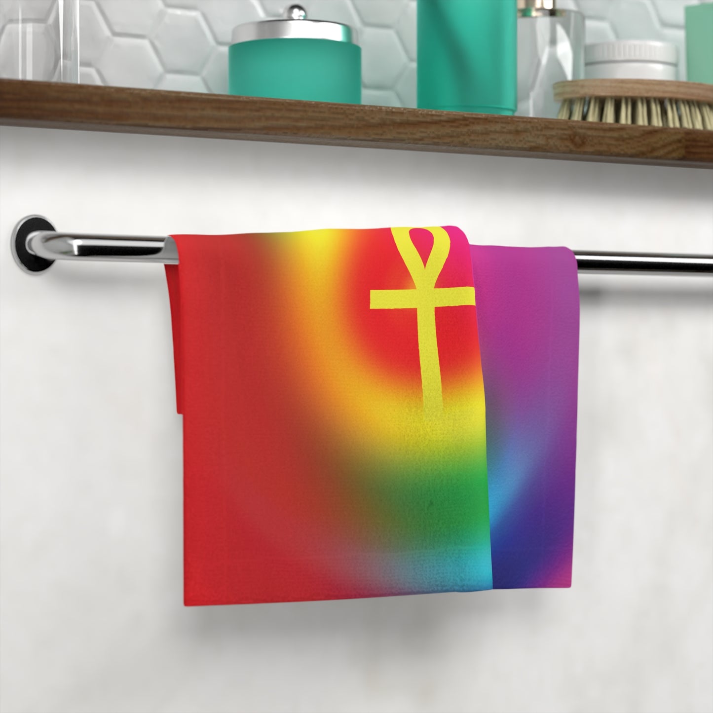 Gold Ankh in Rainbow  Face Towel