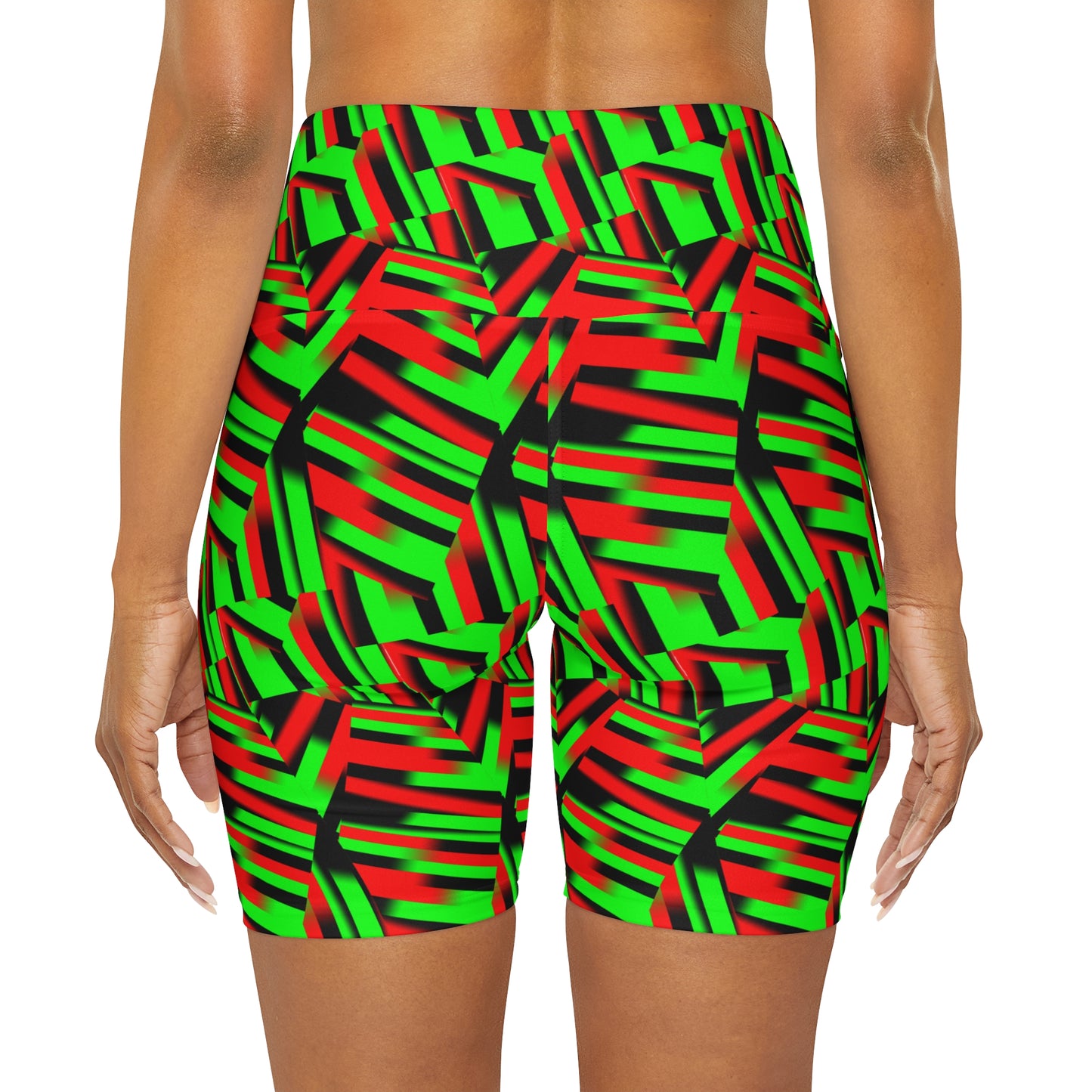 Afro Strips High Waisted Yoga Shorts (AOP)