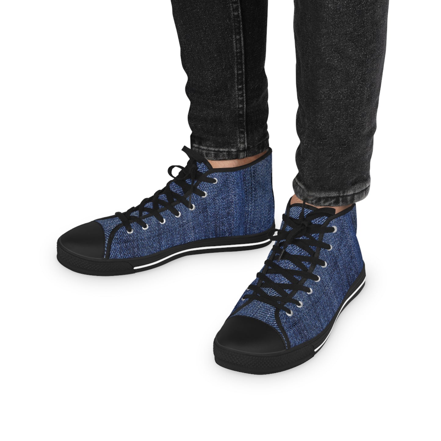 Blue Denim Style Men's High Top Sneakers