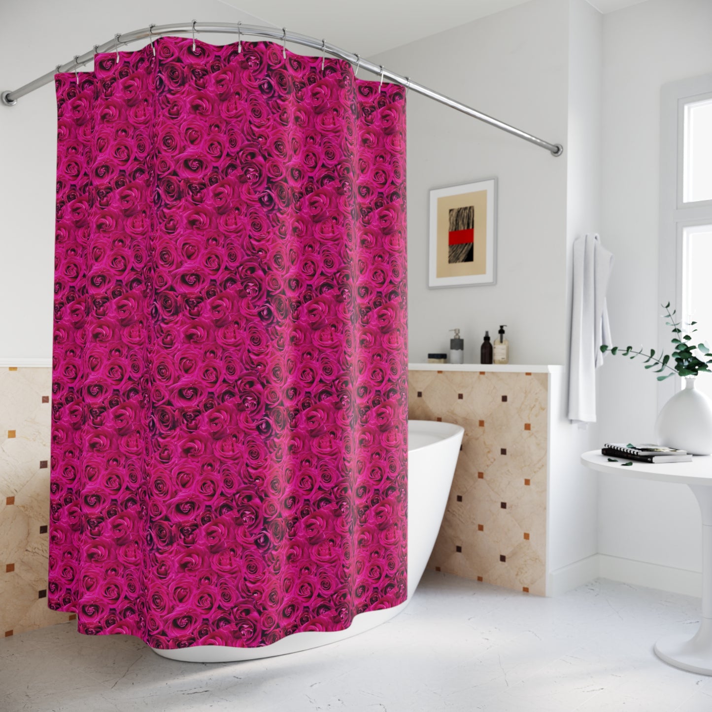 Pink-roses Polyester Shower Curtain