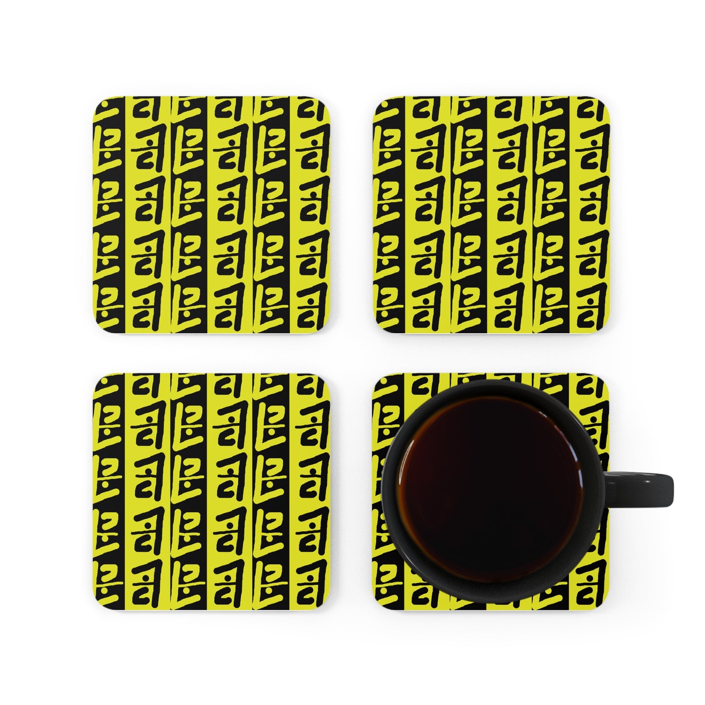 Black & Gold Q  Corkwood Coaster Set