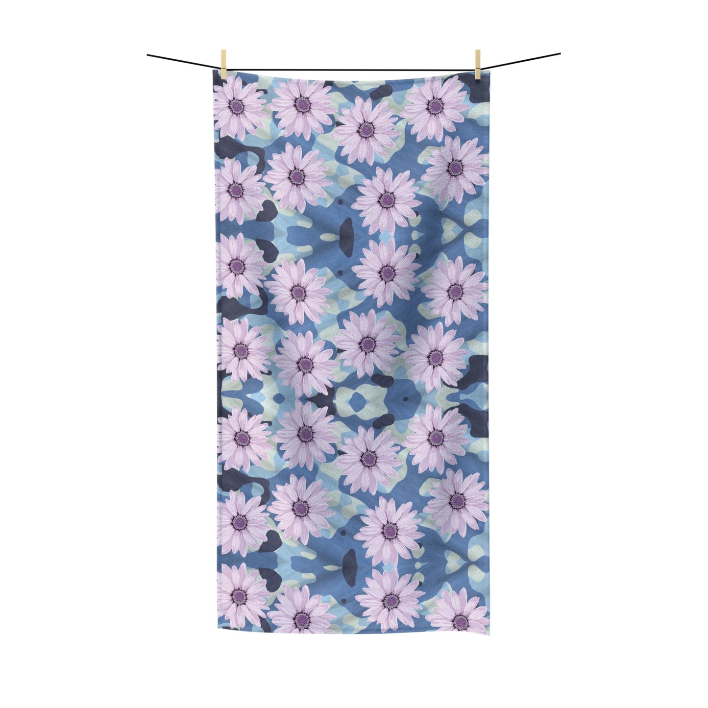 BLUE CAMO W Purple Flowers Poly Cotton Towel