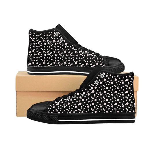 Small White Dots on Black Women's Classic Sneakers