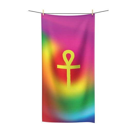 Gold Ankh in Rainbow Poly Cotton Towel