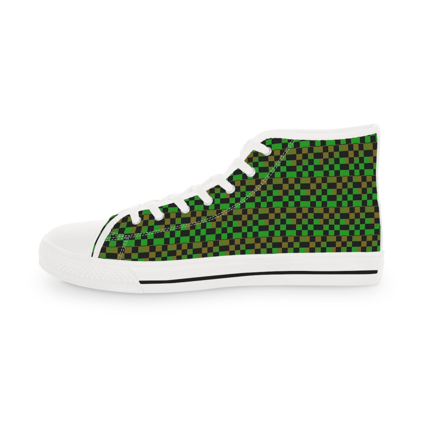 Green, Gold and Black Checkered Men's High Top Sneakers