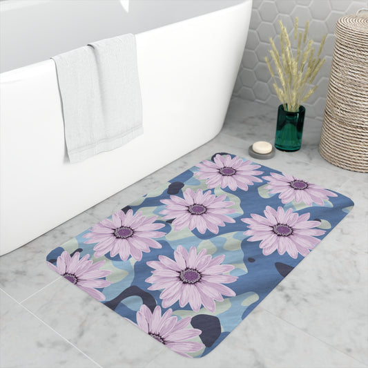 BLUE CAMO W Purple Flowers Memory Foam Bath Mat