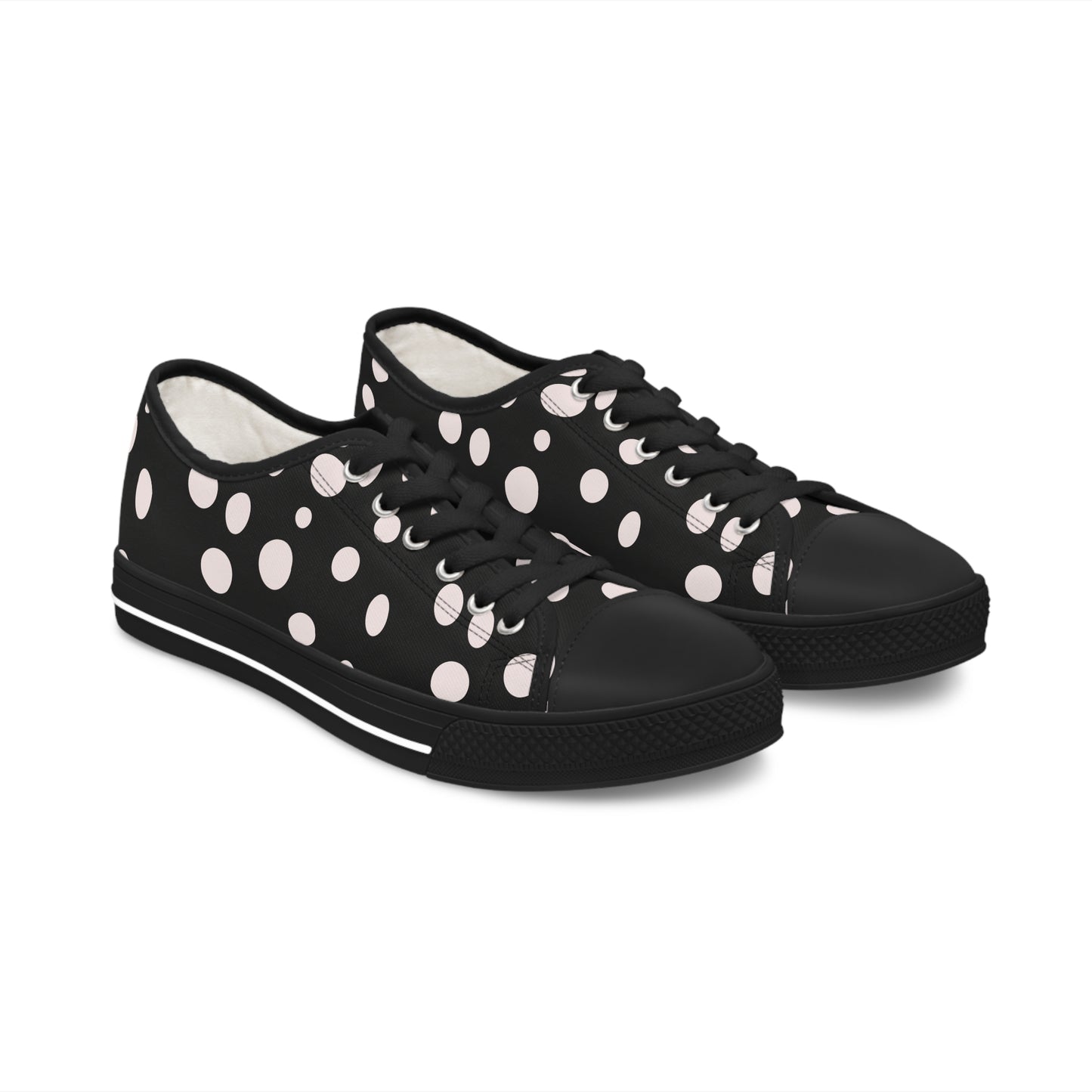 White Dots on Black    Women's Low Top Sneakers